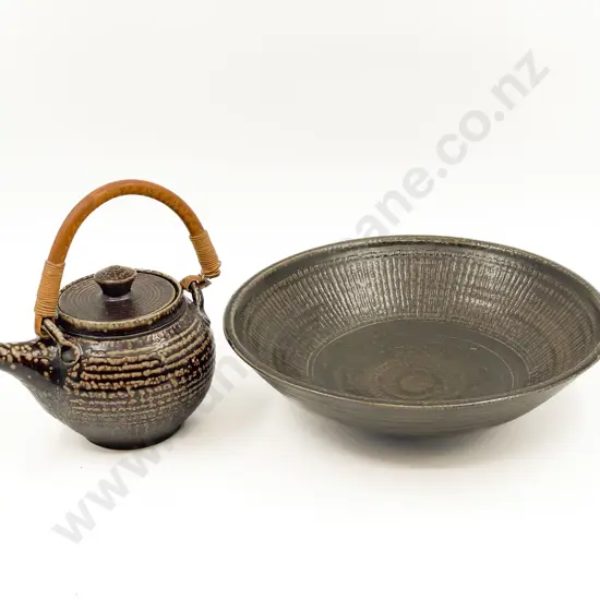 Mirek Smisek Salt Glazed Tea Pot and Pedestal Bowl (Faults)