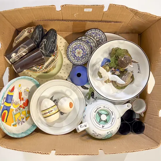 Box of Assorted China and Ornaments