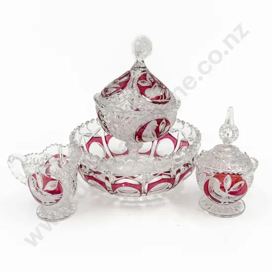 Four Pieces of Ruby Flashed Crystal including Lidded Sweetie Dish