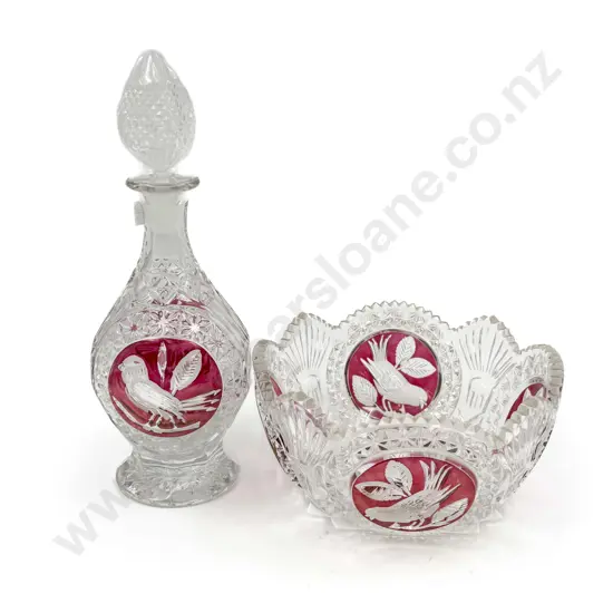 Ruby Flashed Crystal Bowl and Decanted