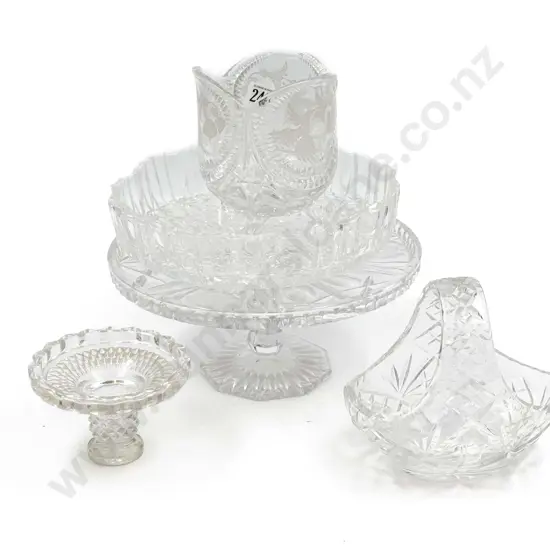 Glass Cake Stand And Assorted Crystal and Glassware