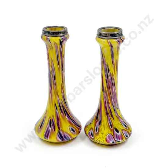 Pair of S/S Rimmed Art Glass Specimen Vases