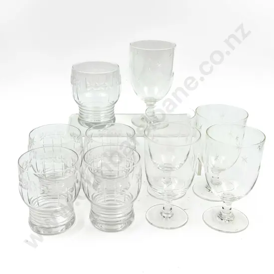 Five Stuart Crystal Tumblers and Five other Etched Glasses