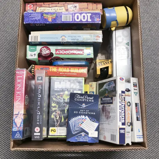 Assorted Puzzles with Games and VHS Etc