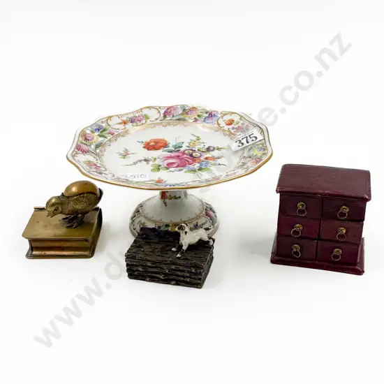 Three Vintage Novelty Stamp Boxes on Fancy China Comport