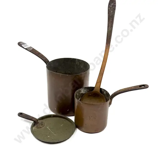 Tall Victorian Copper Cooking Pot with Small Skillet