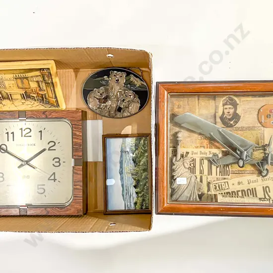 Qty of Assorted Including Wall Clock and Various Artwork