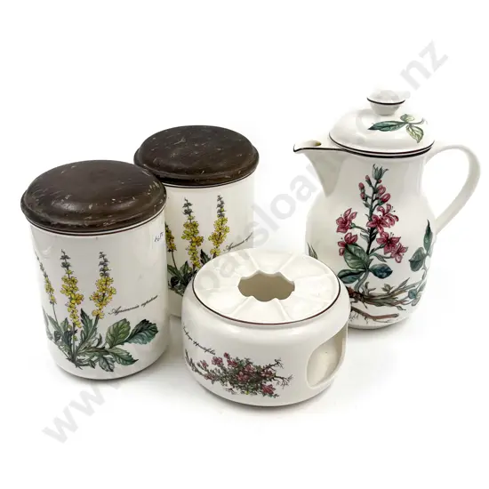 Villeroy & Boch "Botanica" Pattern - Pair of Lidded Jars with Hot Water Jug and Warmer Stand