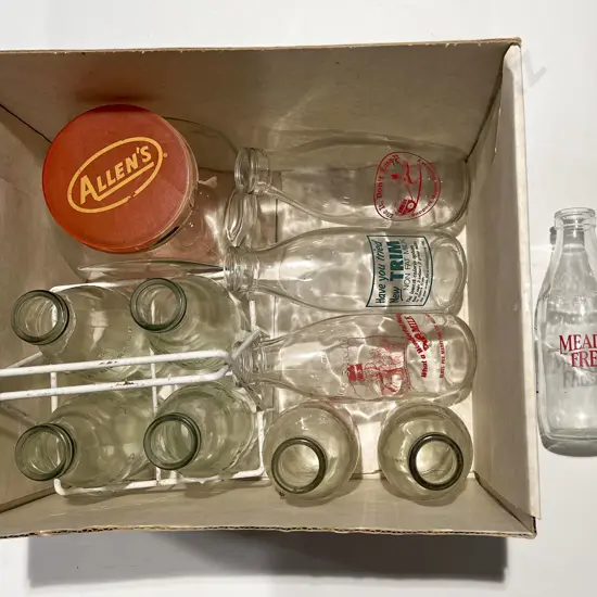Qty of Assorted Vintage Glass Milk Bottles and Lolly Jar