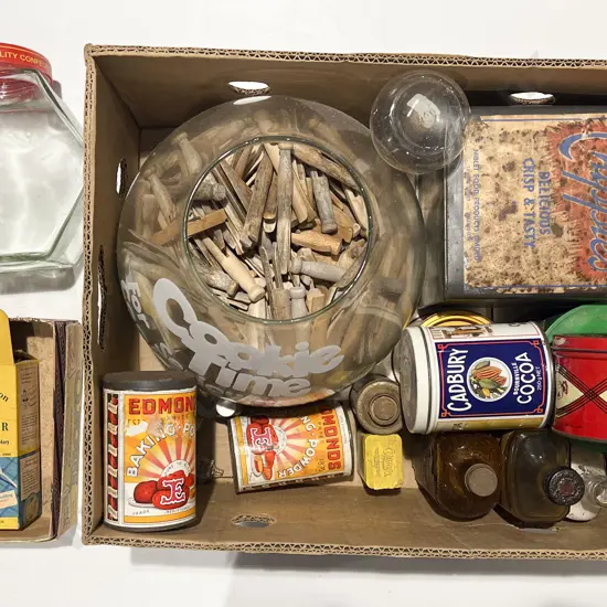 Box of Assorted Shop Display Jars and Others