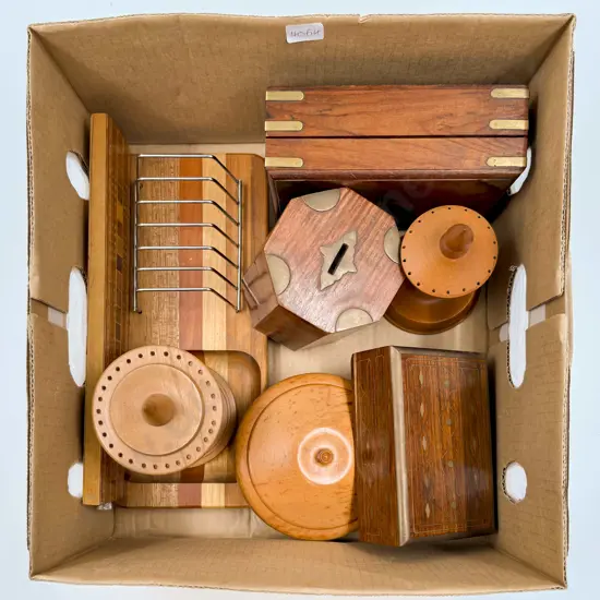 Box of Assorted Woodware including NZ Kauri Rimu and Sovereign Ware