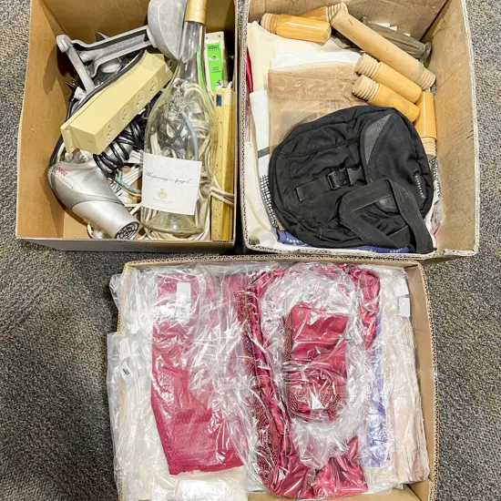 Three Boxes of Assorted Linens and Homewares etc