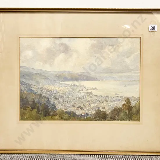 C T Laugesen - Wellington Harbour View - Watercolour