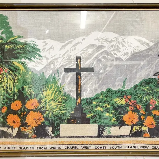 Framed Vintage NZ Advertising Tea Towel - Franz Joseph