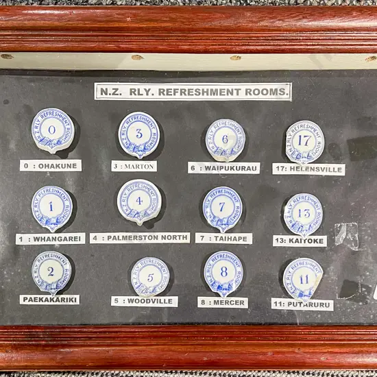 Framed Display NZ Railway Tearoom  Crockery Insignia