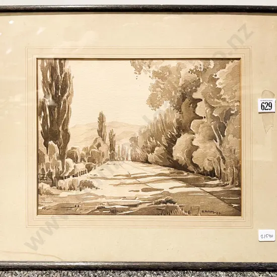 G Nelson - Sepia Landscape - Watercolour