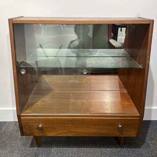 Mid Century Single Drawer Sloping Display Cabinet