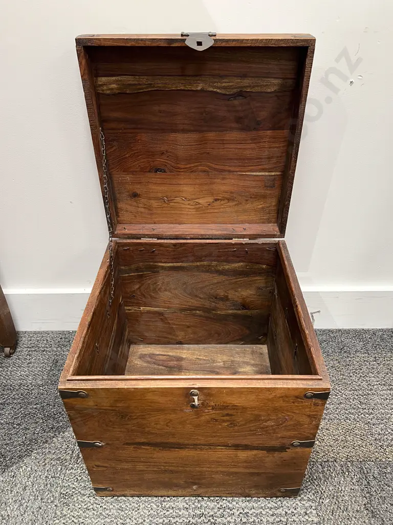 Brass Bound Asian Teak Storage Box Image 1++