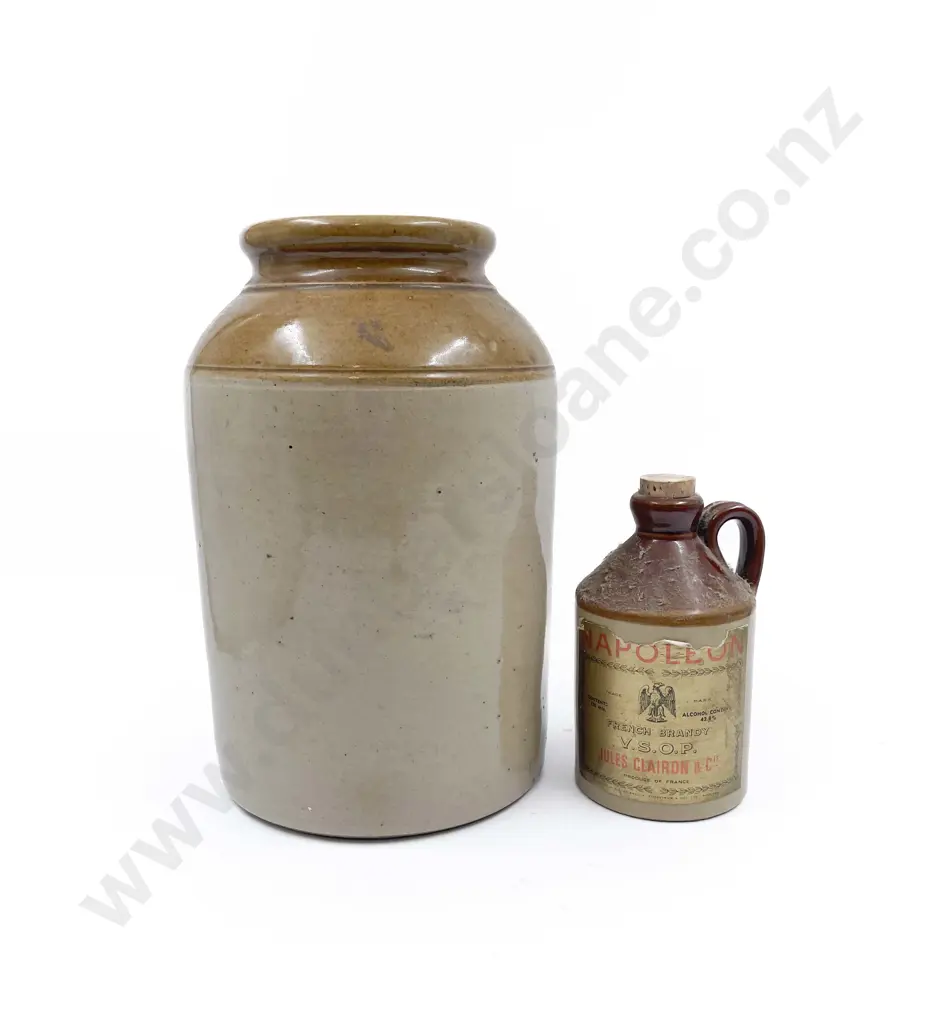 Stoneware Crock & Stoneware Brandy Bottle Image 1++