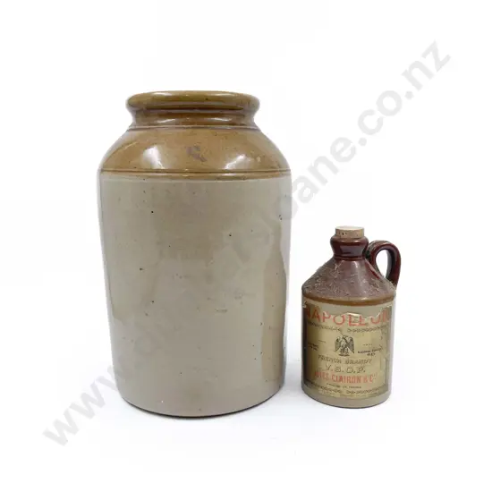 Stoneware Crock & Stoneware Brandy Bottle