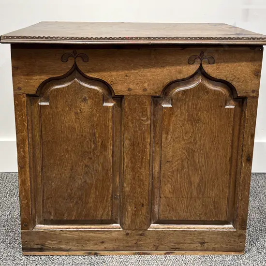 Early C20th Oak Storage Box with Gothic Style Panels
