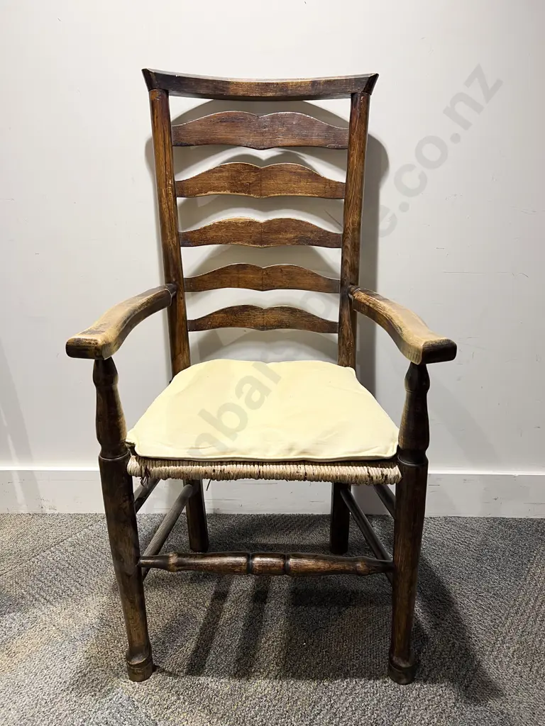 Rush Seat Ladder Back Elbow Chair Image 1++