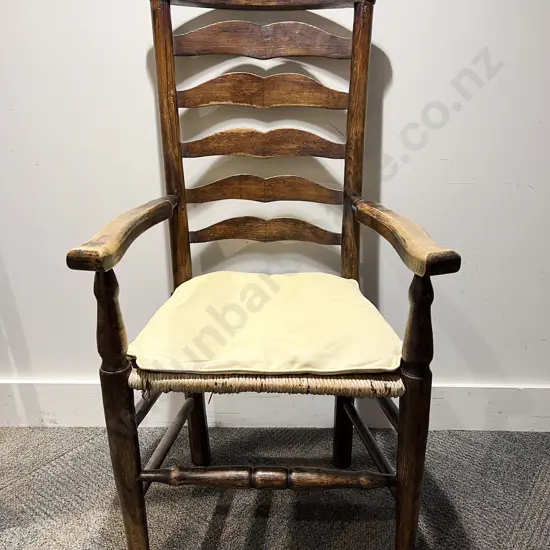 Rush Seat Ladder Back Elbow Chair