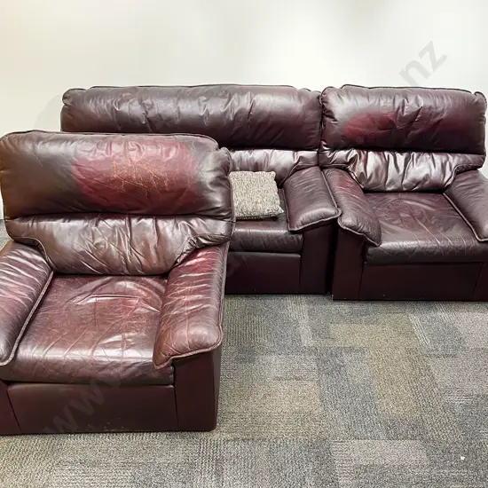 Burgundy Leather Three Piece Lounge Suite