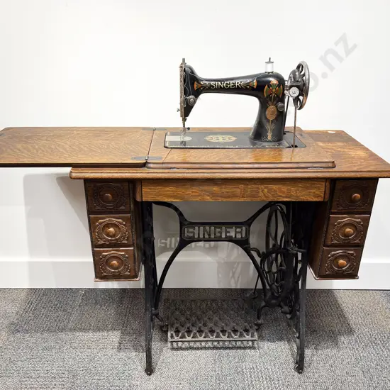 Singer Sewing Machine Table on Treadle Base & Machine