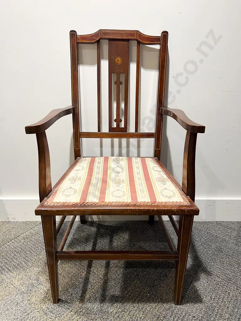 Edwardian Inlaid Open Armchair Image 1++