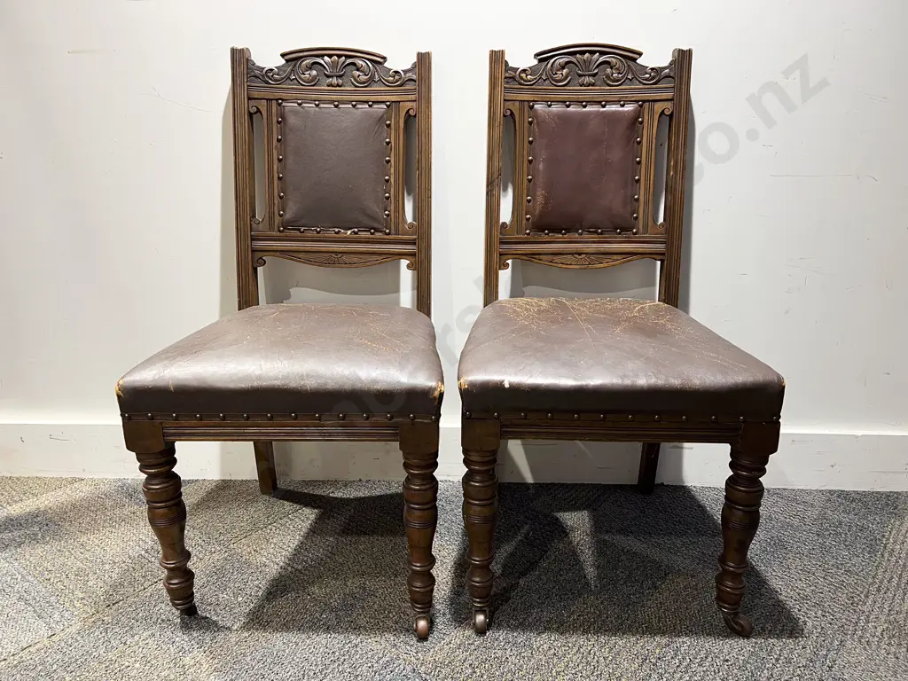 Pair Leather Seated Dining Chairs Image 1++
