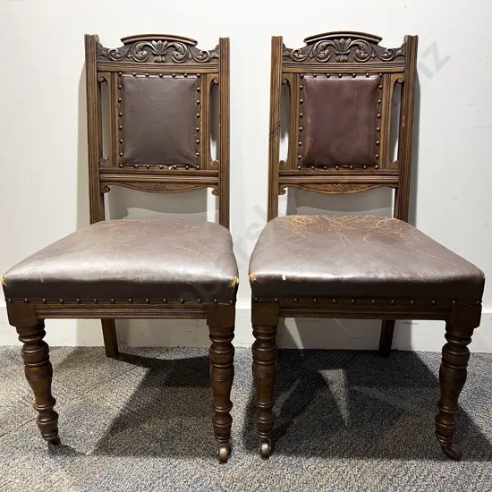 Pair Leather Seated Dining Chairs