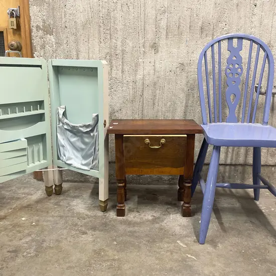 Stick Back Chair Stool & Folding Sewing Table