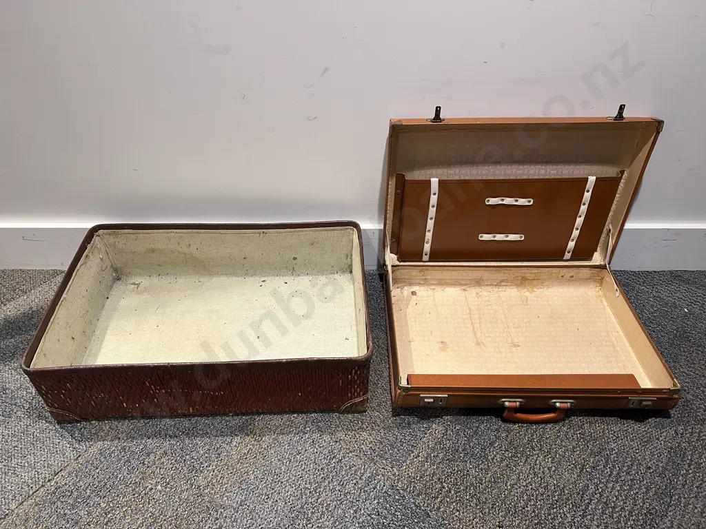 Leather Satchel & Two Assorted Suitcases Image 1++