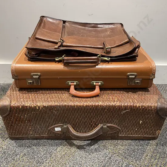 Leather Satchel & Two Assorted Suitcases