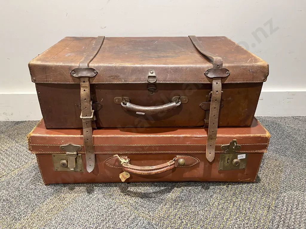 Two Vintage Leather Suitcases Image 1++