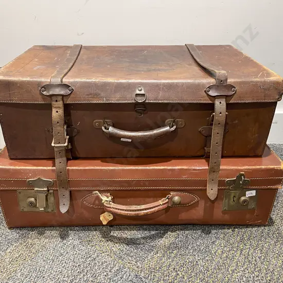 Two Vintage Leather Suitcases