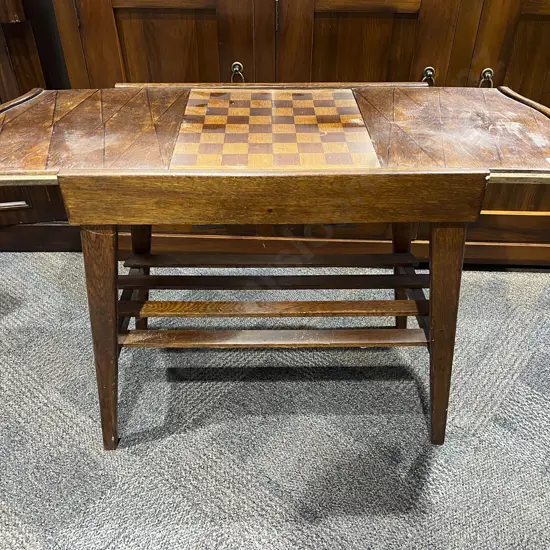 Oak Slide Top Games Table with Slatted Undertier