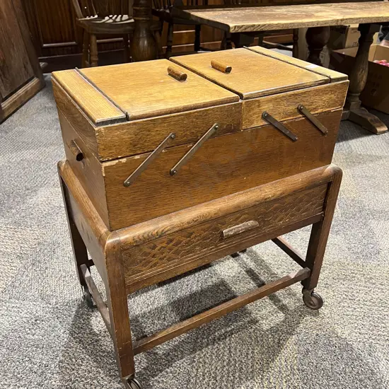 Oak Sewing Box with Single Drawer and Castors to Base