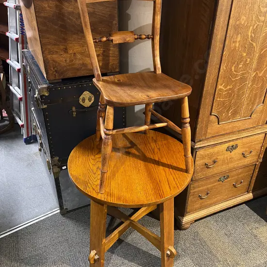 Oak Circular Centre Table with Single Chair