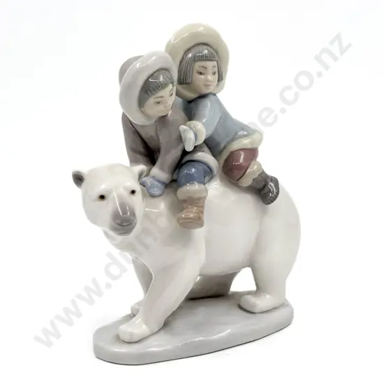 Lladro Group Figure of Children and Polar Bear
