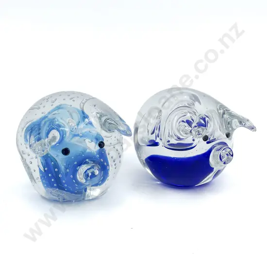 Two Glass Pig Paper Weights