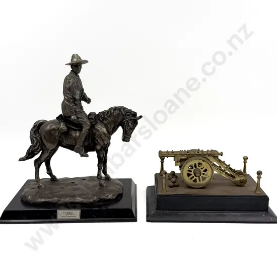 Silent Soliders "Light Horseman" Mounted Figure Together with Small Brass Cannon