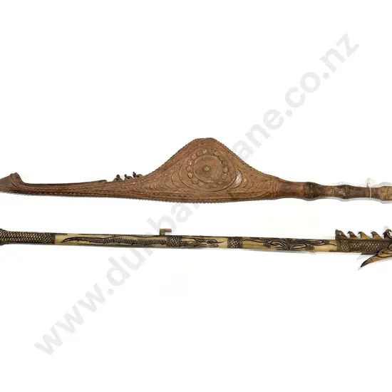 Borneo Resin Type 3-Section Dart Blow Gun (no operational) and Carved Shield