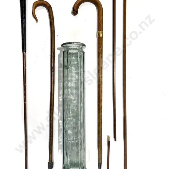 Three Vintage Walking Sticks together with other