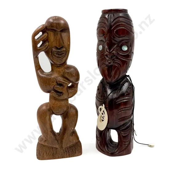 Two Modern Maori Carvings with Bone Necklace