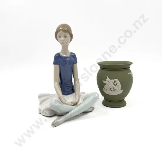 Seated Lladro Figure with Small Wedgwood Vase