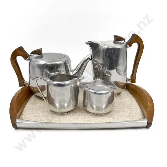 Four Piece "Picquot Ware" Tea Set Together with Tray