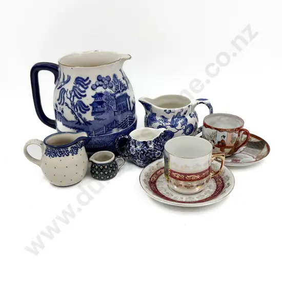 Doulton Blue and White Willow Pattern Jug and Assorted China