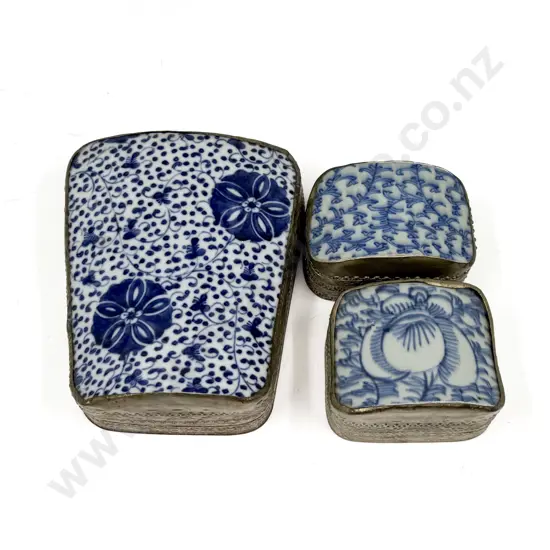 Three Assorted Blue and White Chinese Shard Boxes